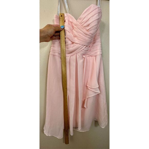 NWOT David's Bridal Strapless Pale Pink Crinkle Chiffon Mini Wedding Guest Dress - Picture 5 of 8